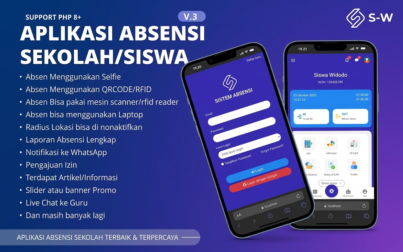Aplikasi Absensi Sekolah Siswa, Guru dan Pegawai Selfie, Qrcode & GPS